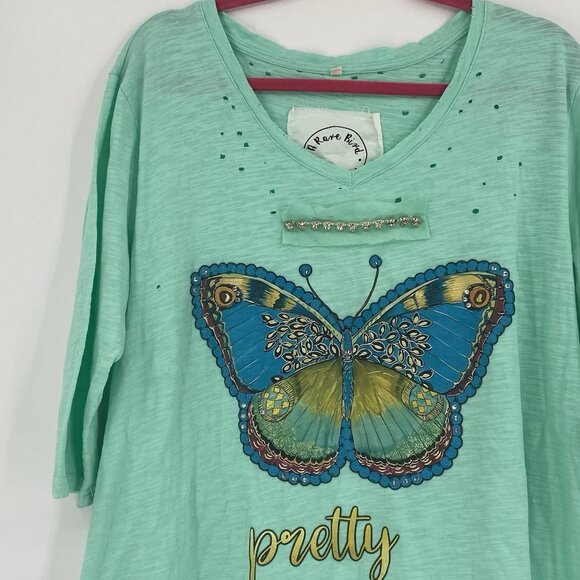 A Rare Bird Teal Pretty On The Inside Handmade Tattered Tee L/XL Oversized - Picture 7 of 16